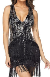 Black Fringe Flapper Dress | Fringe Flapper Dress